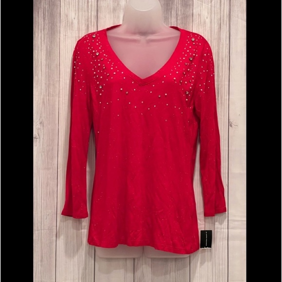 INC International Concepts women red classic top/M - Picture 1 of 9